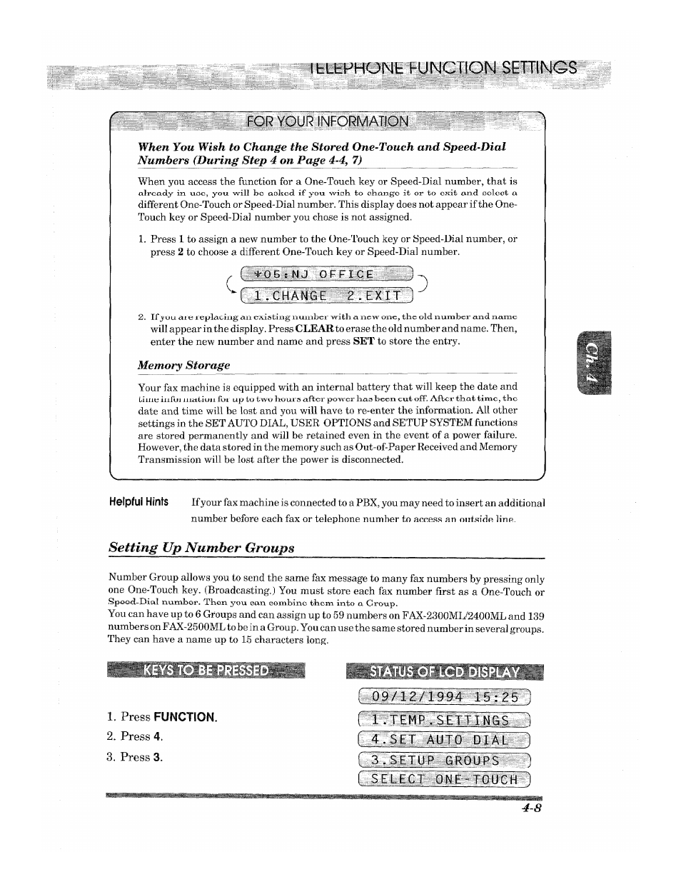 For your information, 0 f;f pc, Setting up number groups | 1 .t | Brother 2500ML User Manual | Page 47 / 132