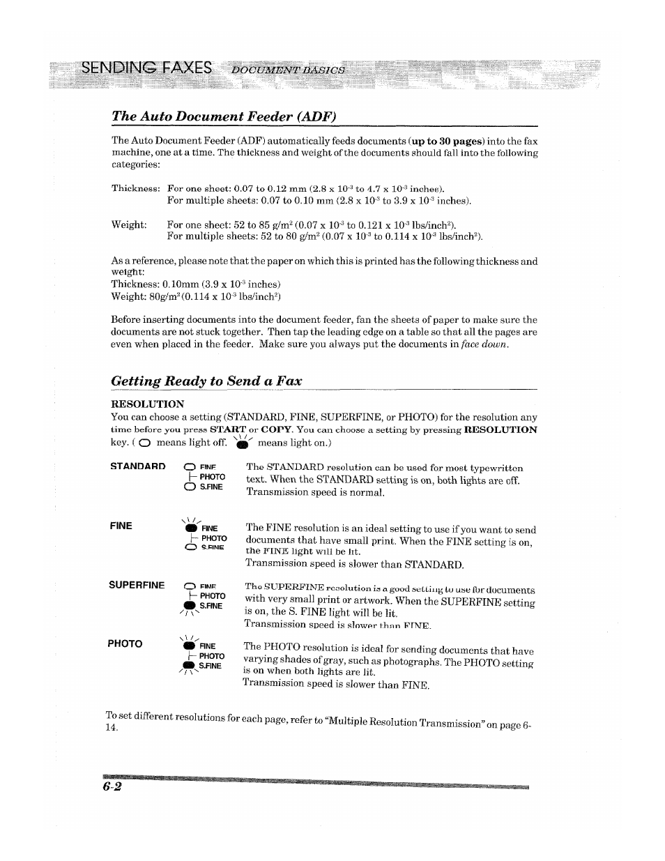 The auto document feeder (adf), Getting ready to send a fax | Brother 2500ML User Manual | Page 52 / 132