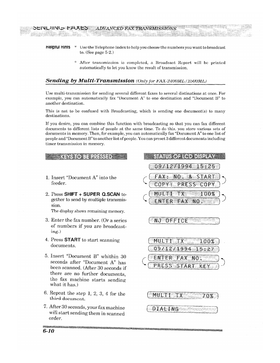 Status of lcd display, Pregy kewu | Brother 2500ML User Manual | Page 60 / 132