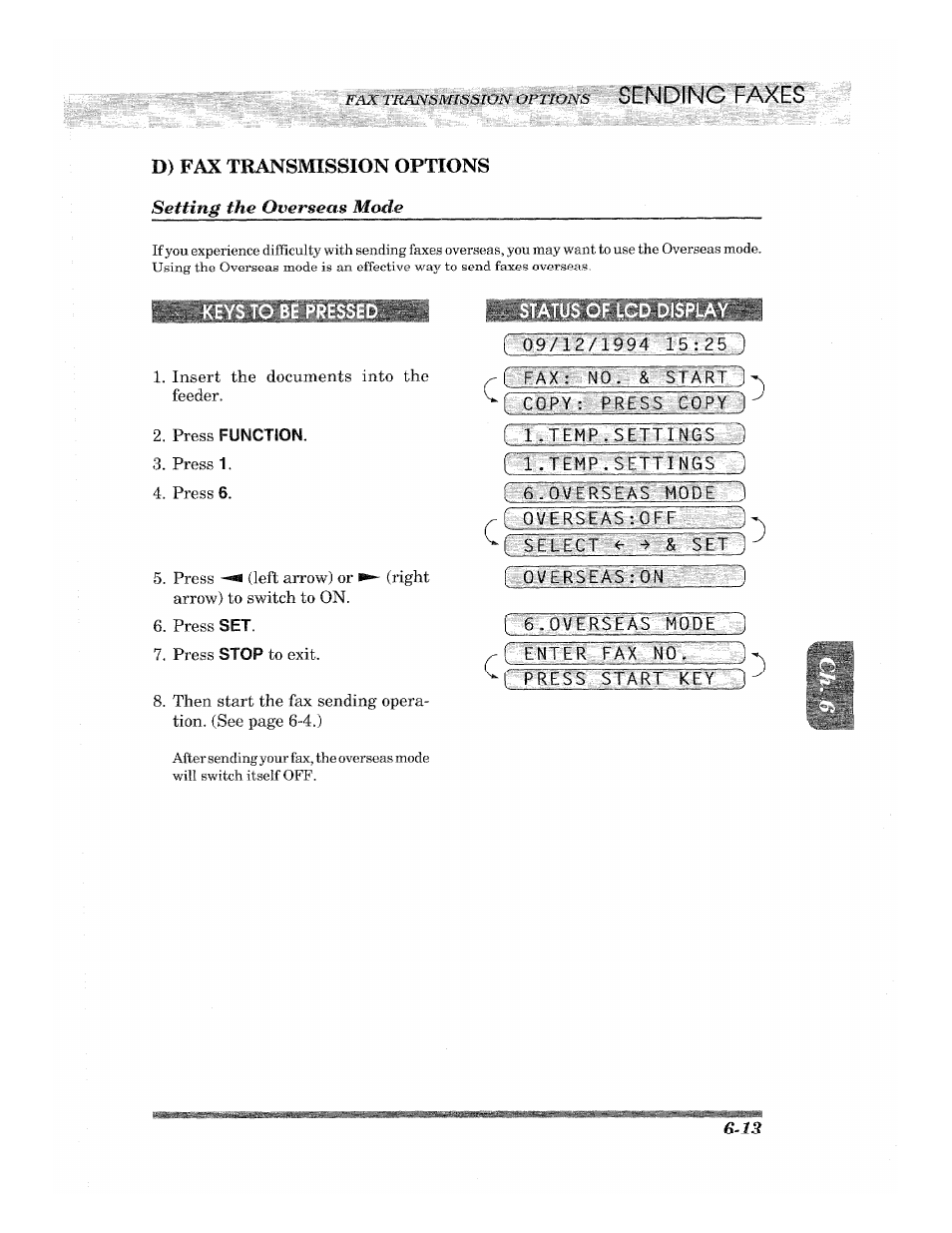 D) fax transmission options, V f~ p~resx st arute, D) fax transmission options -13 | Q971i7 | Brother 2500ML User Manual | Page 63 / 132