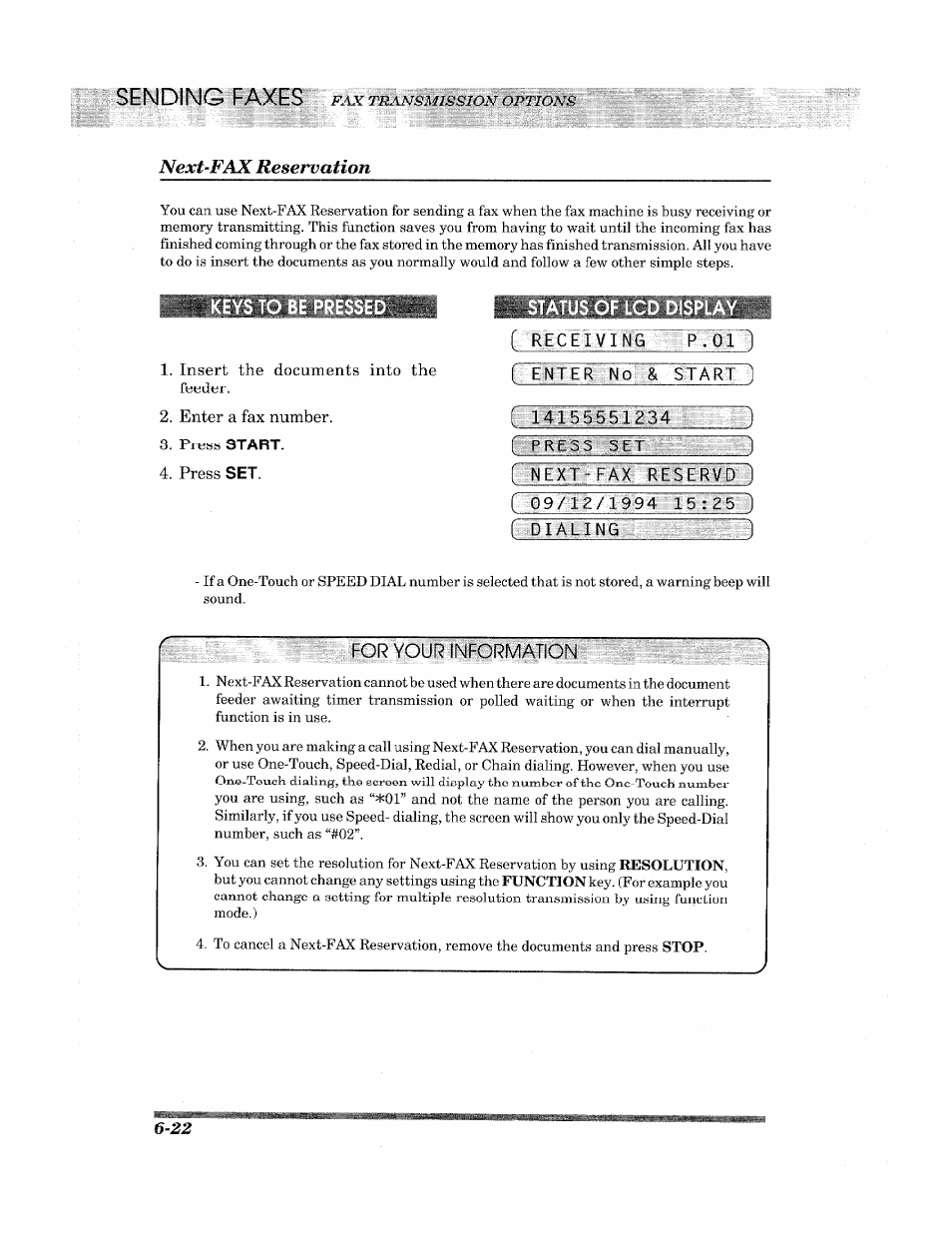Eys to be pressed, Insert the documents into the feeder, Enter a fax number | Press start, Press set, Status, F 14155551^34, Dialing, For your inegri^ajiqm, Next-fax reservation | Brother 2500ML User Manual | Page 72 / 132