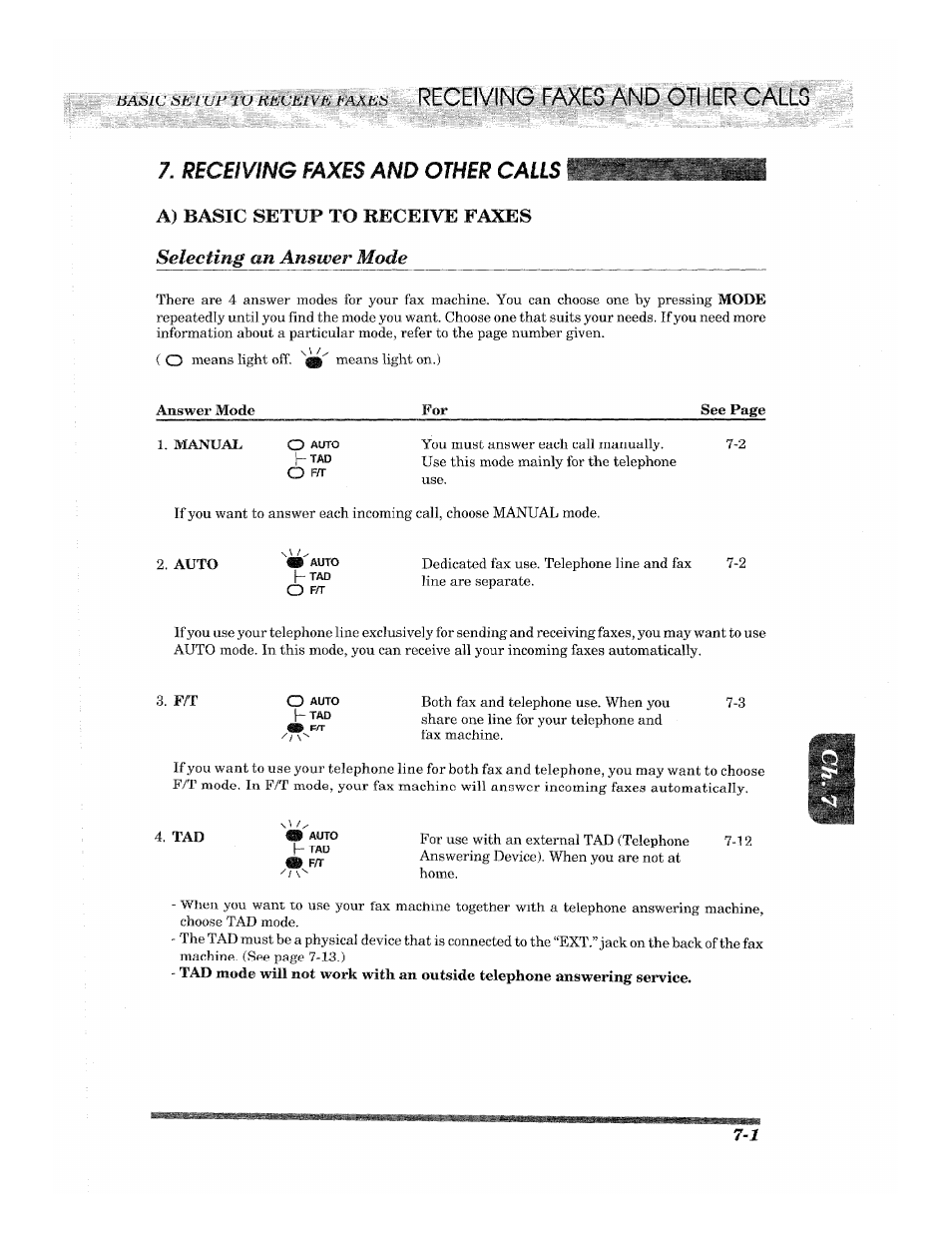 O fn, Receiving faxes and other calls | Brother 2500ML User Manual | Page 73 / 132