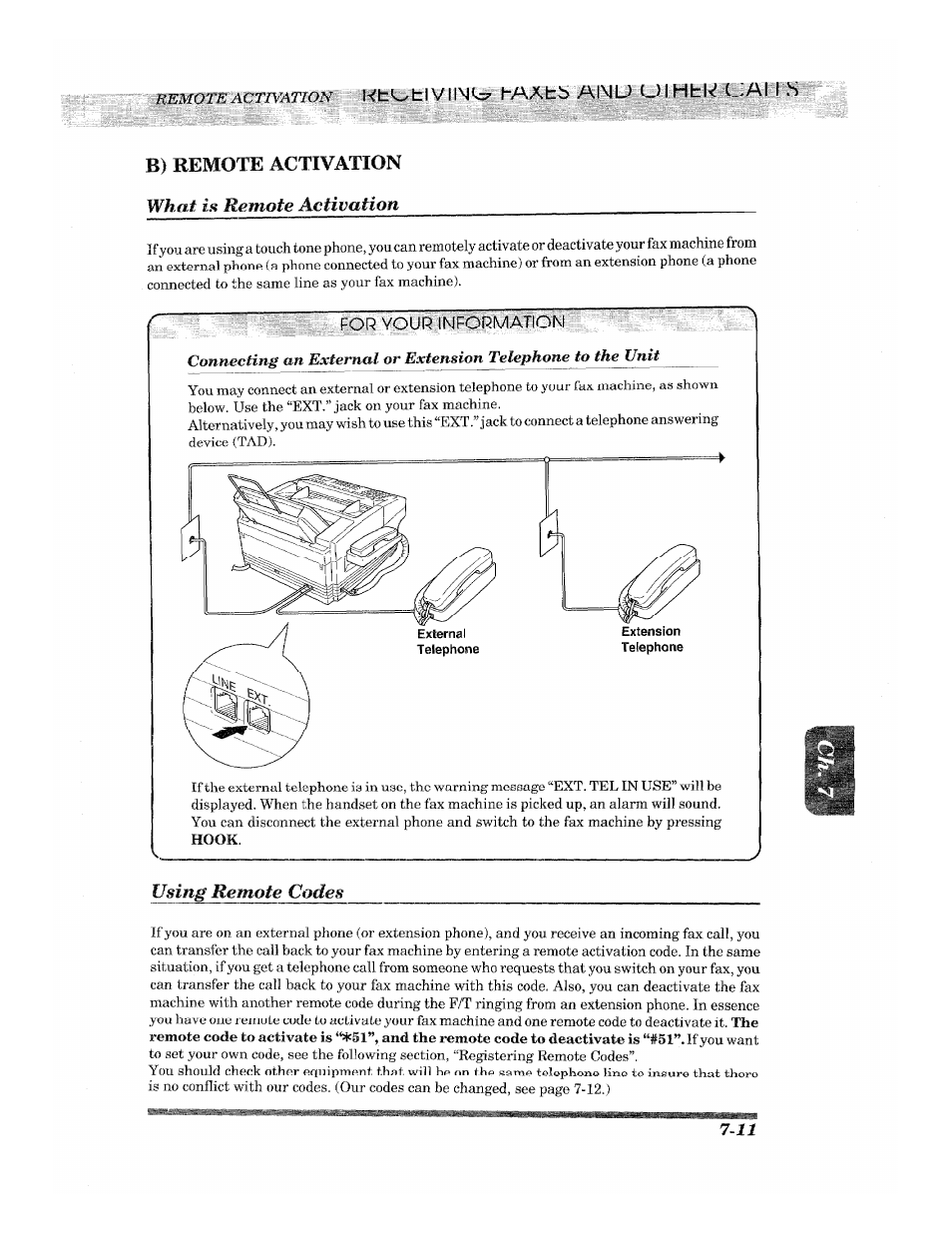 Cji htk uallb, B) remote activation, Using remote codes | Brother 2500ML User Manual | Page 83 / 132