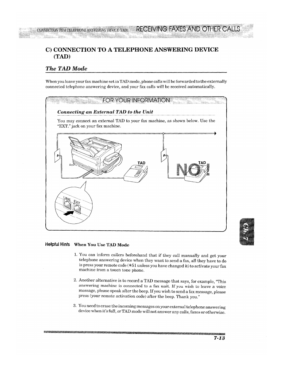 C) connection to a telephone answering device, Tad), Calls | Brother 2500ML User Manual | Page 85 / 132