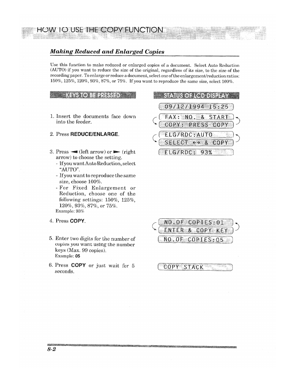 Press reduce/enlarge, B09/12/u9ff4 15:25 ) ^ ( fax: no.'~~&~u%rt~~l, 00рг stack | Brother 2500ML User Manual | Page 92 / 132