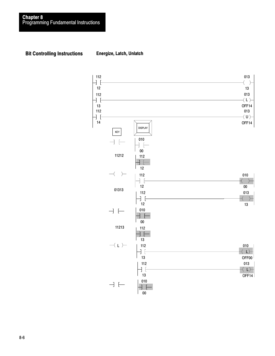 Programming fundamental instructions chapter 8, Bit controlling instructions | Rockwell Automation 1772-LV Mini-PLC - 2/15 Programmable Controller (Series B) Programming and Operations User Manual | Page 109 / 215