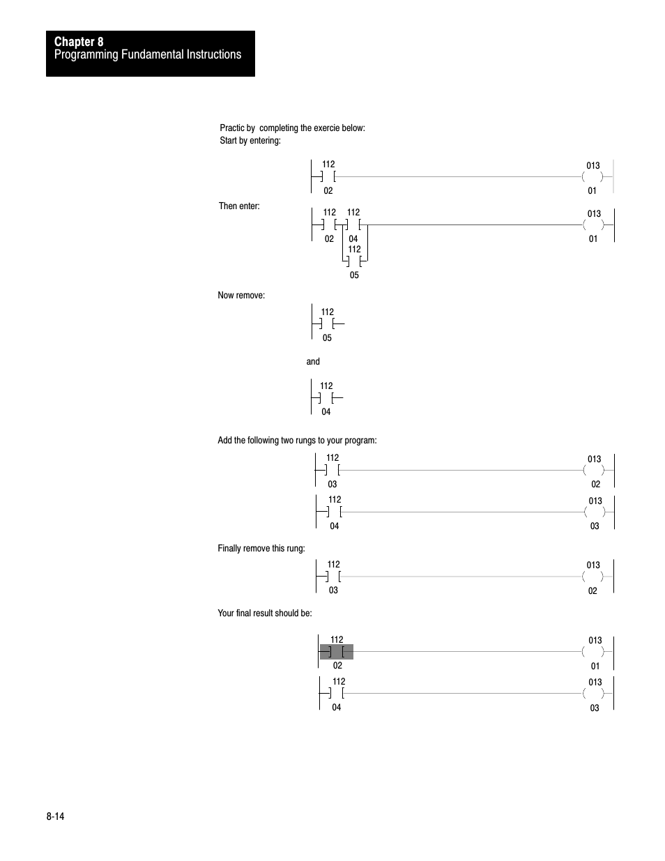 Programming fundamental instructions chapter 8 | Rockwell Automation 1772-LV Mini-PLC - 2/15 Programmable Controller (Series B) Programming and Operations User Manual | Page 117 / 215