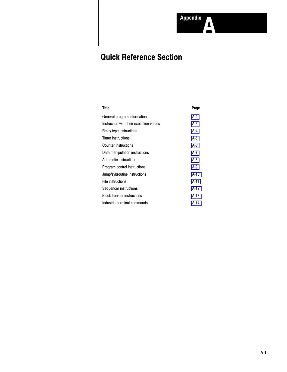 1772-6.8.2, a - quick reference section | Rockwell Automation 1772-LV Mini-PLC - 2/15 Programmable Controller (Series B) Programming and Operations User Manual | Page 170 / 215