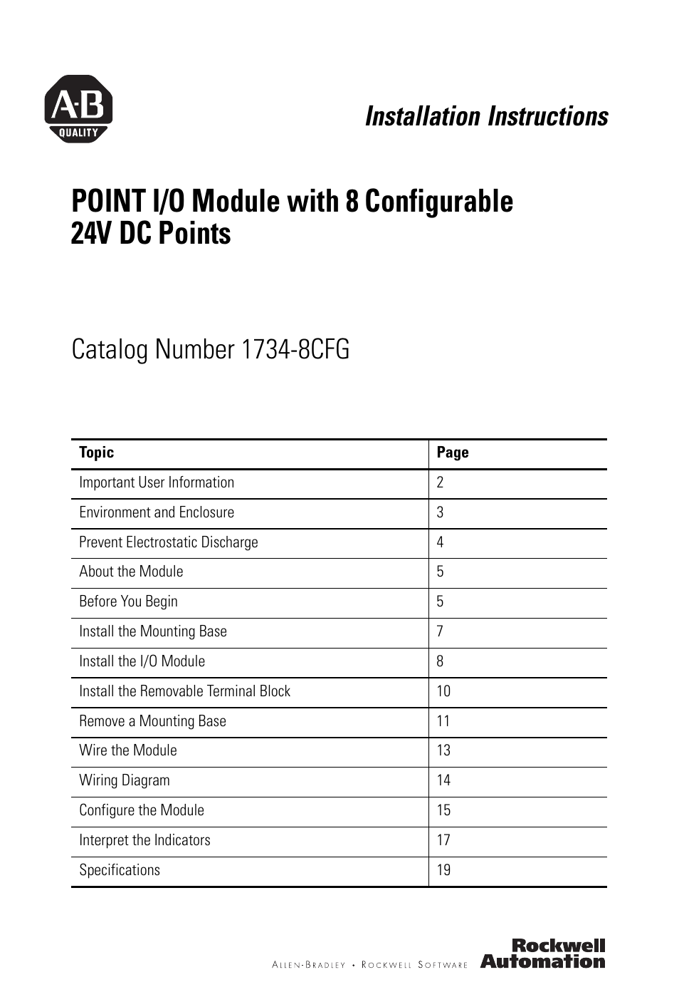 Rockwell Automation 1734-8CFG POINT I/O Module with 8 Configurable 24V DC Points IN User Manual | 24 pages