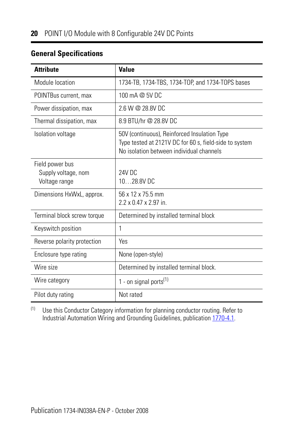 Rockwell Automation 1734-8CFG POINT I/O Module with 8 Configurable 24V DC Points IN User Manual | Page 20 / 24