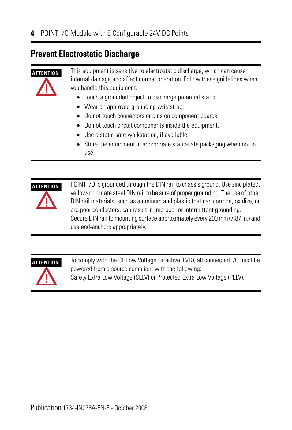 Prevent electrostatic discharge | Rockwell Automation 1734-8CFG POINT I/O Module with 8 Configurable 24V DC Points IN User Manual | Page 4 / 24