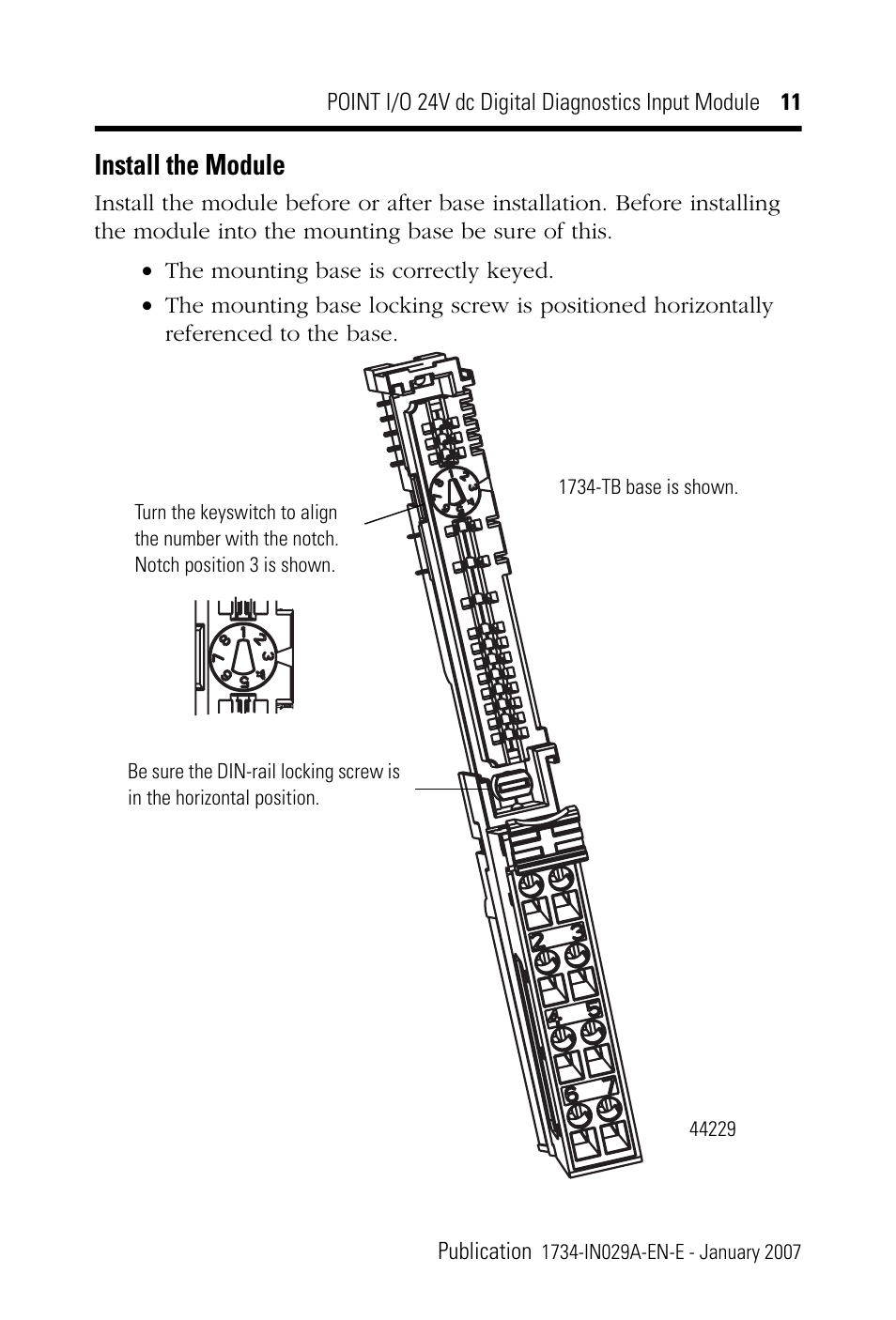 Install the module | Rockwell Automation 1734-IB4D POINT I/O 24V dc 4-Channel Discrete Input Module Installation Instructions User Manual | Page 11 / 28