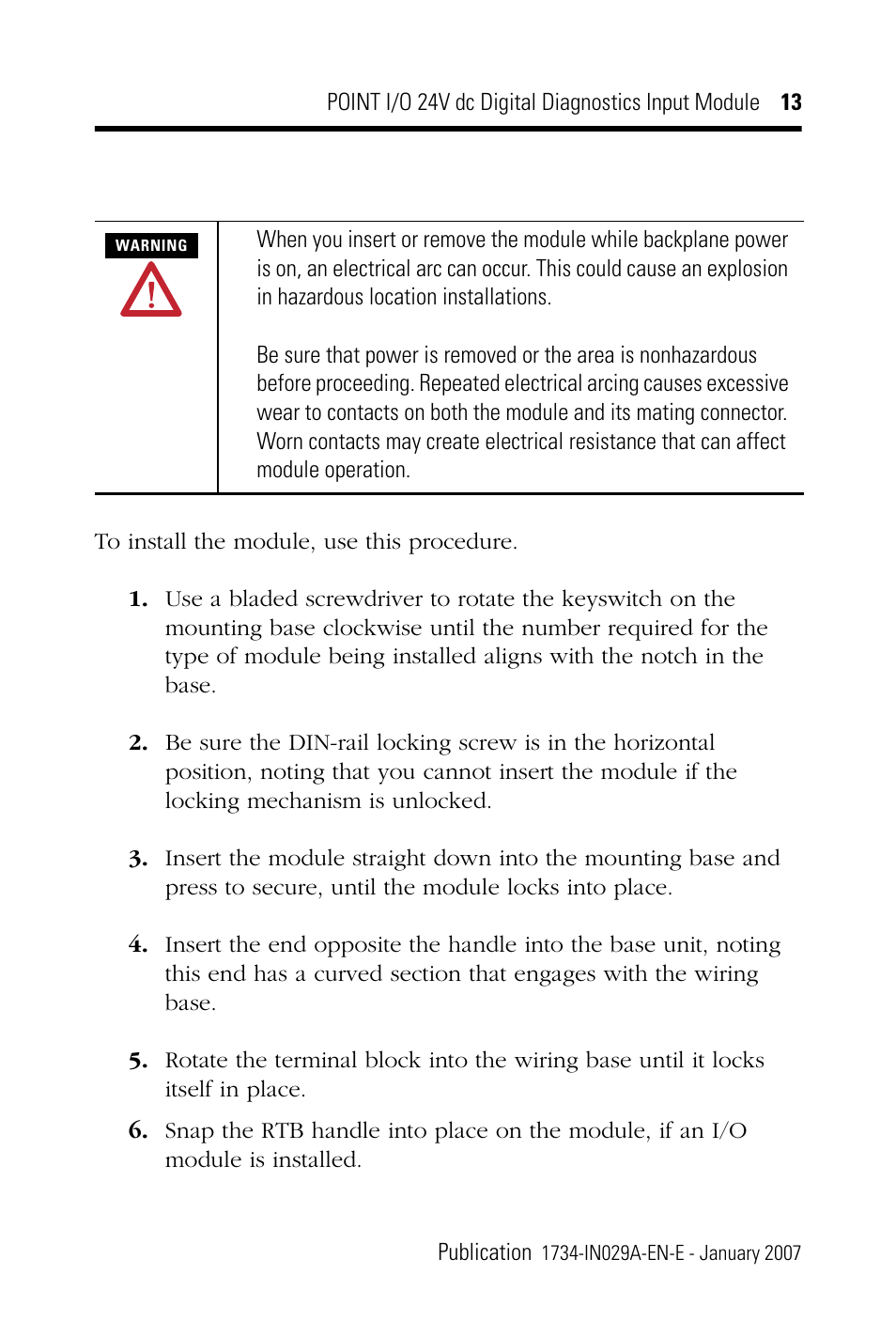 Rockwell Automation 1734-IB4D POINT I/O 24V dc 4-Channel Discrete Input Module Installation Instructions User Manual | Page 13 / 28