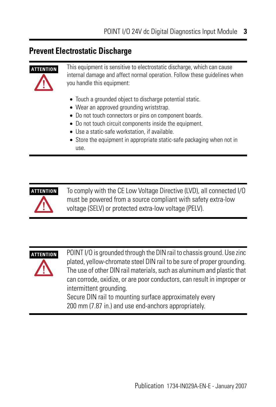 Prevent electrostatic discharge | Rockwell Automation 1734-IB4D POINT I/O 24V dc 4-Channel Discrete Input Module Installation Instructions User Manual | Page 3 / 28