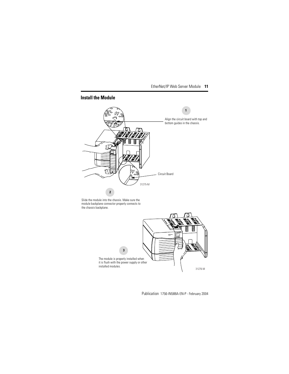 Install the module | Rockwell Automation 1756-EWEB ControlLogix EtherNet/IP Web Server Module Installation Instructions User Manual | Page 11 / 30