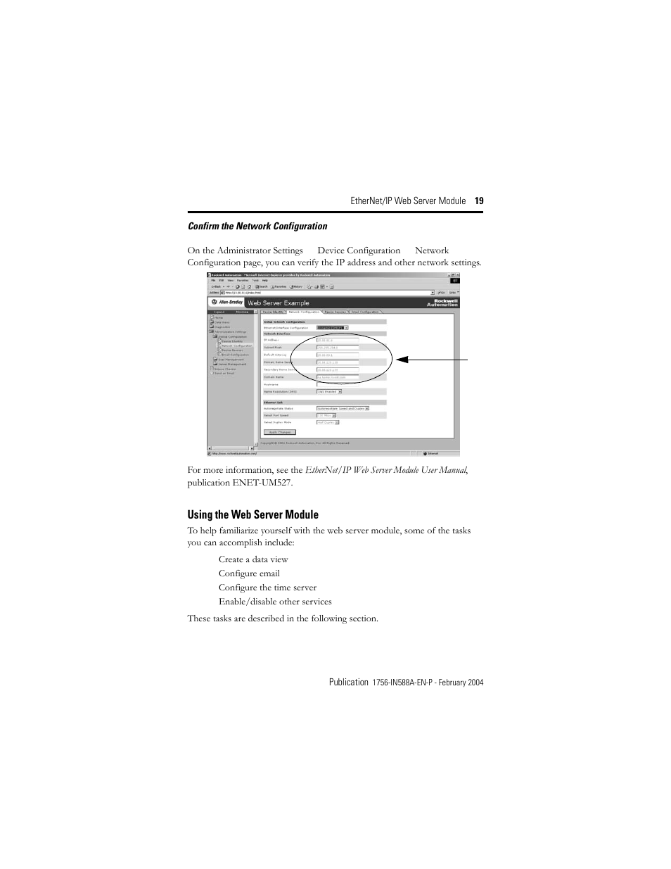 Using the web server module | Rockwell Automation 1756-EWEB ControlLogix EtherNet/IP Web Server Module Installation Instructions User Manual | Page 19 / 30