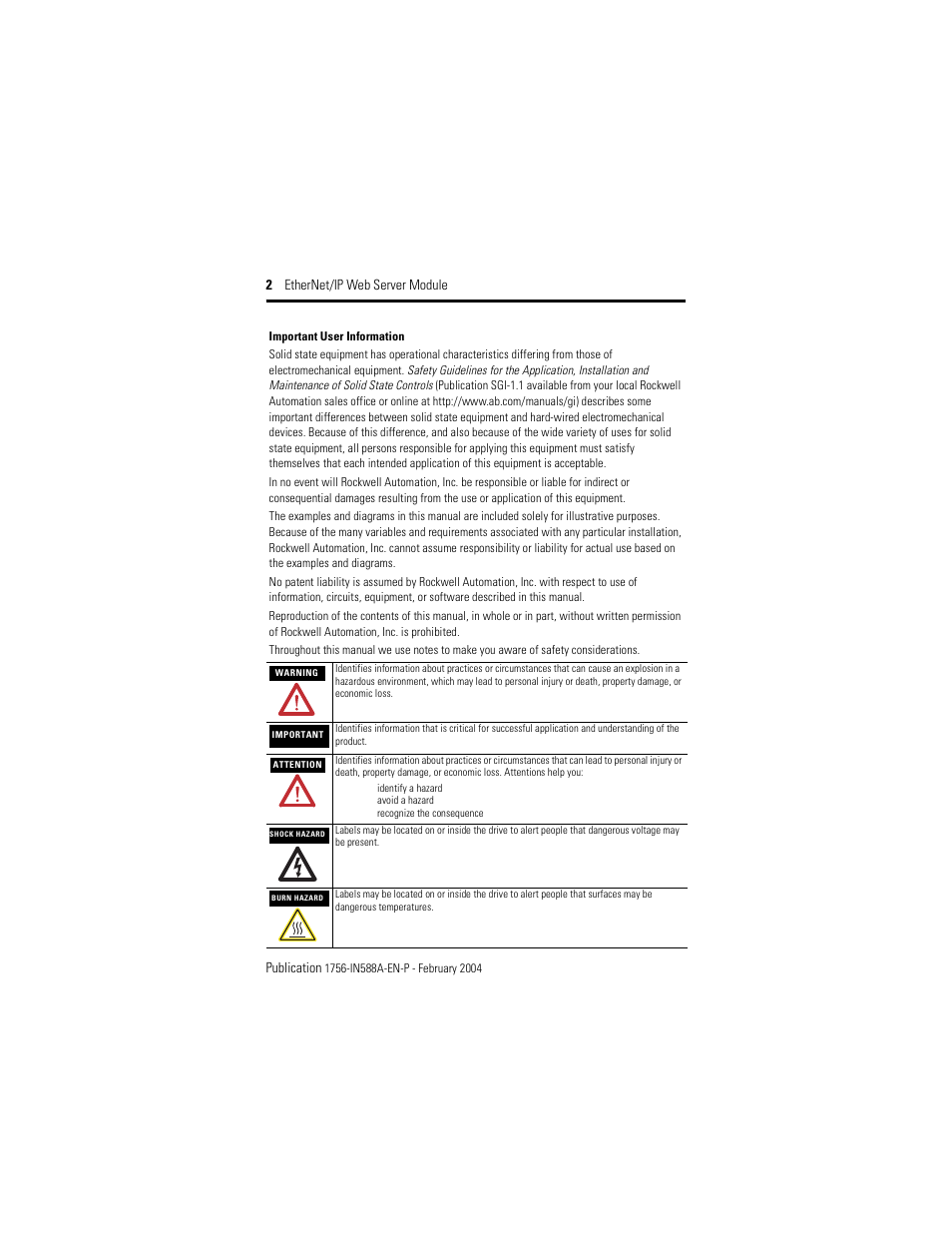 Rockwell Automation 1756-EWEB ControlLogix EtherNet/IP Web Server Module Installation Instructions User Manual | Page 2 / 30