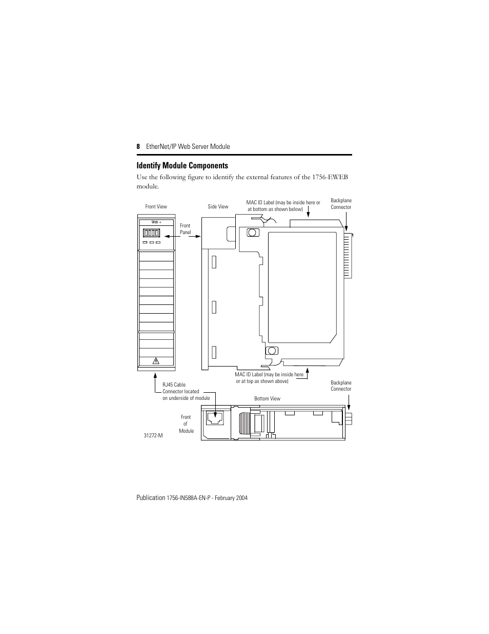 Identify module components | Rockwell Automation 1756-EWEB ControlLogix EtherNet/IP Web Server Module Installation Instructions User Manual | Page 8 / 30