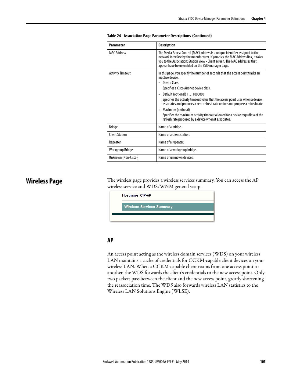 Wireless page | Rockwell Automation 1783-WAPxxx Stratix 5100 Wireless Access Point User Manual User Manual | Page 105 / 612