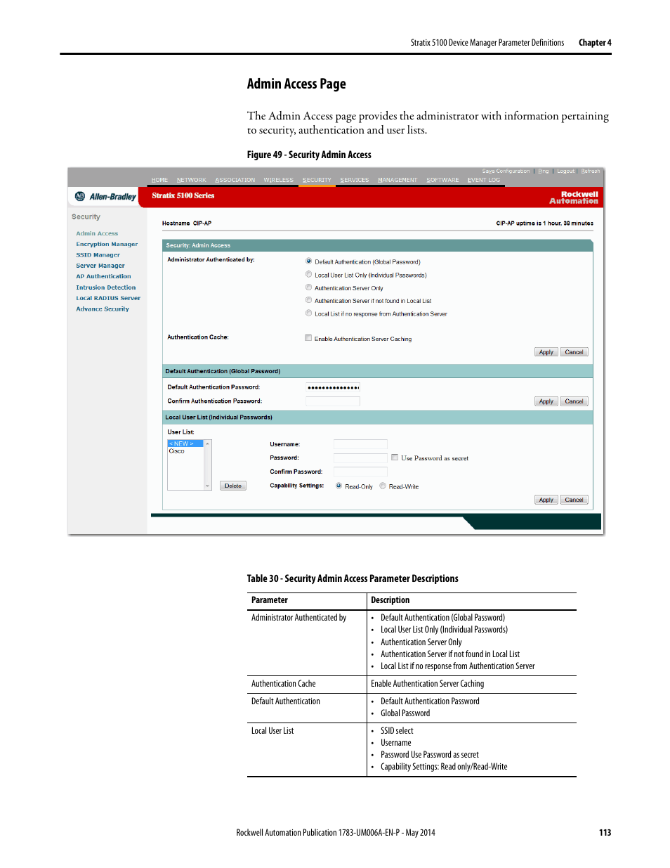 Admin access page | Rockwell Automation 1783-WAPxxx Stratix 5100 Wireless Access Point User Manual User Manual | Page 113 / 612