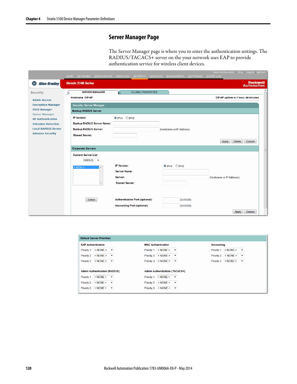 Server manager page | Rockwell Automation 1783-WAPxxx Stratix 5100 Wireless Access Point User Manual User Manual | Page 120 / 612