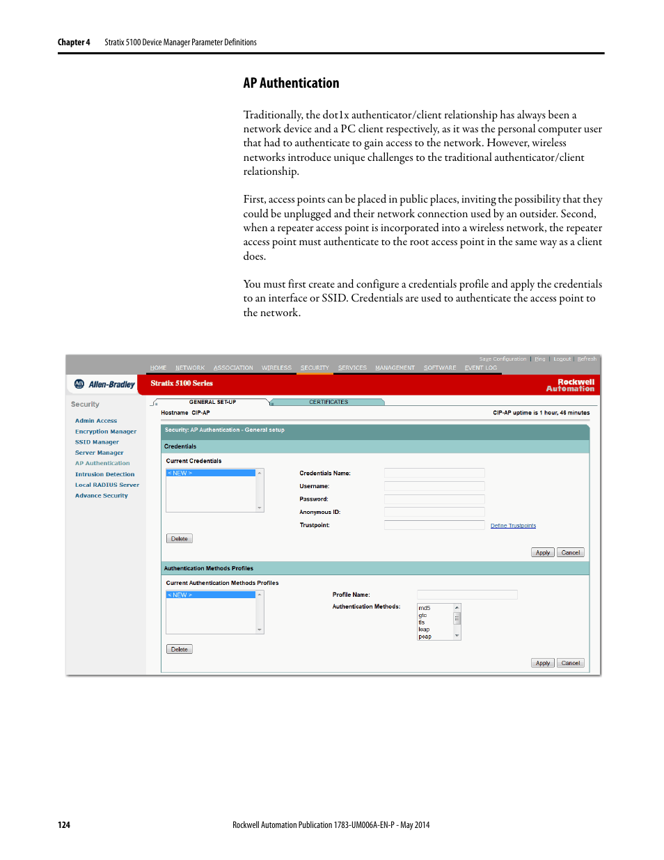 Ap authentication | Rockwell Automation 1783-WAPxxx Stratix 5100 Wireless Access Point User Manual User Manual | Page 124 / 612