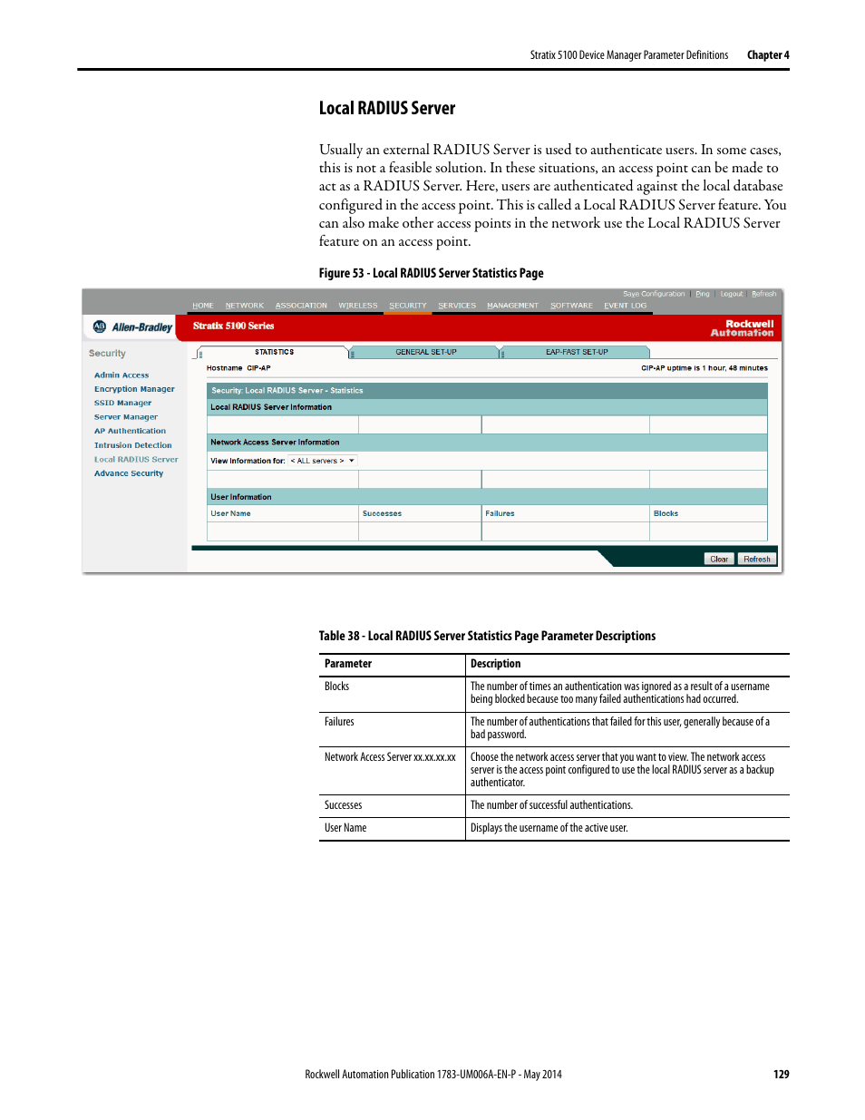 Local radius server | Rockwell Automation 1783-WAPxxx Stratix 5100 Wireless Access Point User Manual User Manual | Page 129 / 612