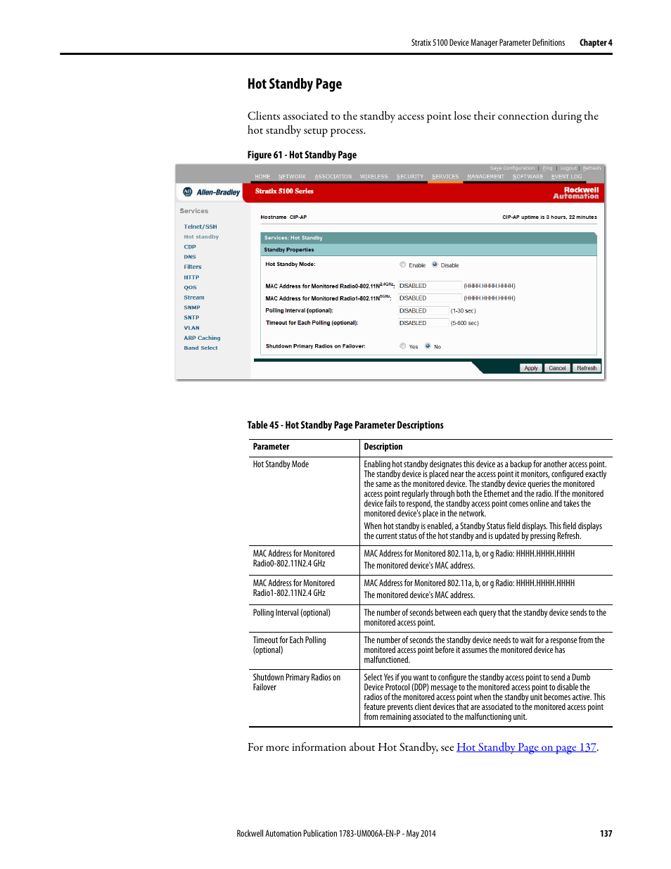 Hot standby page | Rockwell Automation 1783-WAPxxx Stratix 5100 Wireless Access Point User Manual User Manual | Page 137 / 612