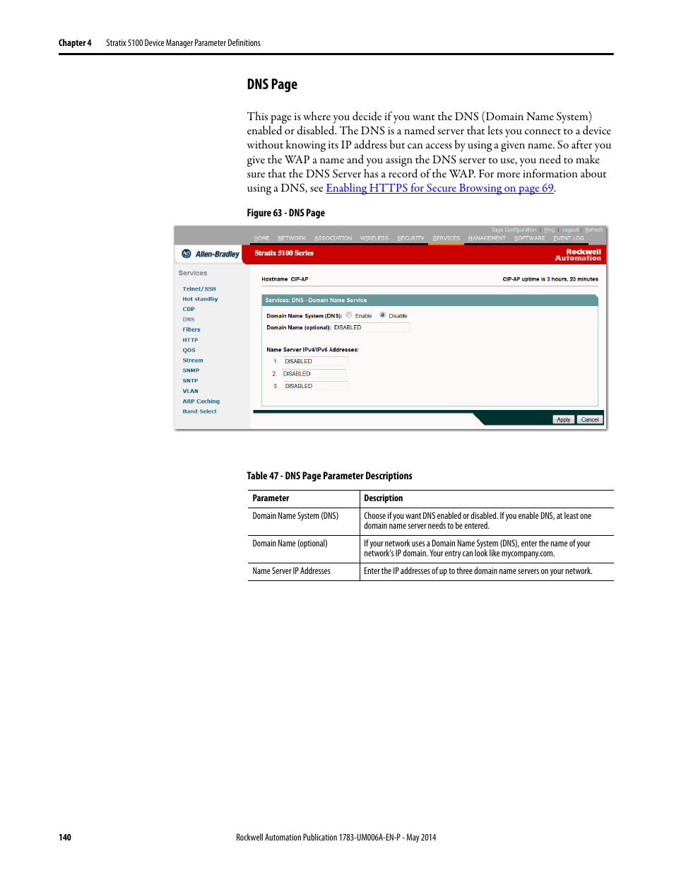 Dns page | Rockwell Automation 1783-WAPxxx Stratix 5100 Wireless Access Point User Manual User Manual | Page 140 / 612