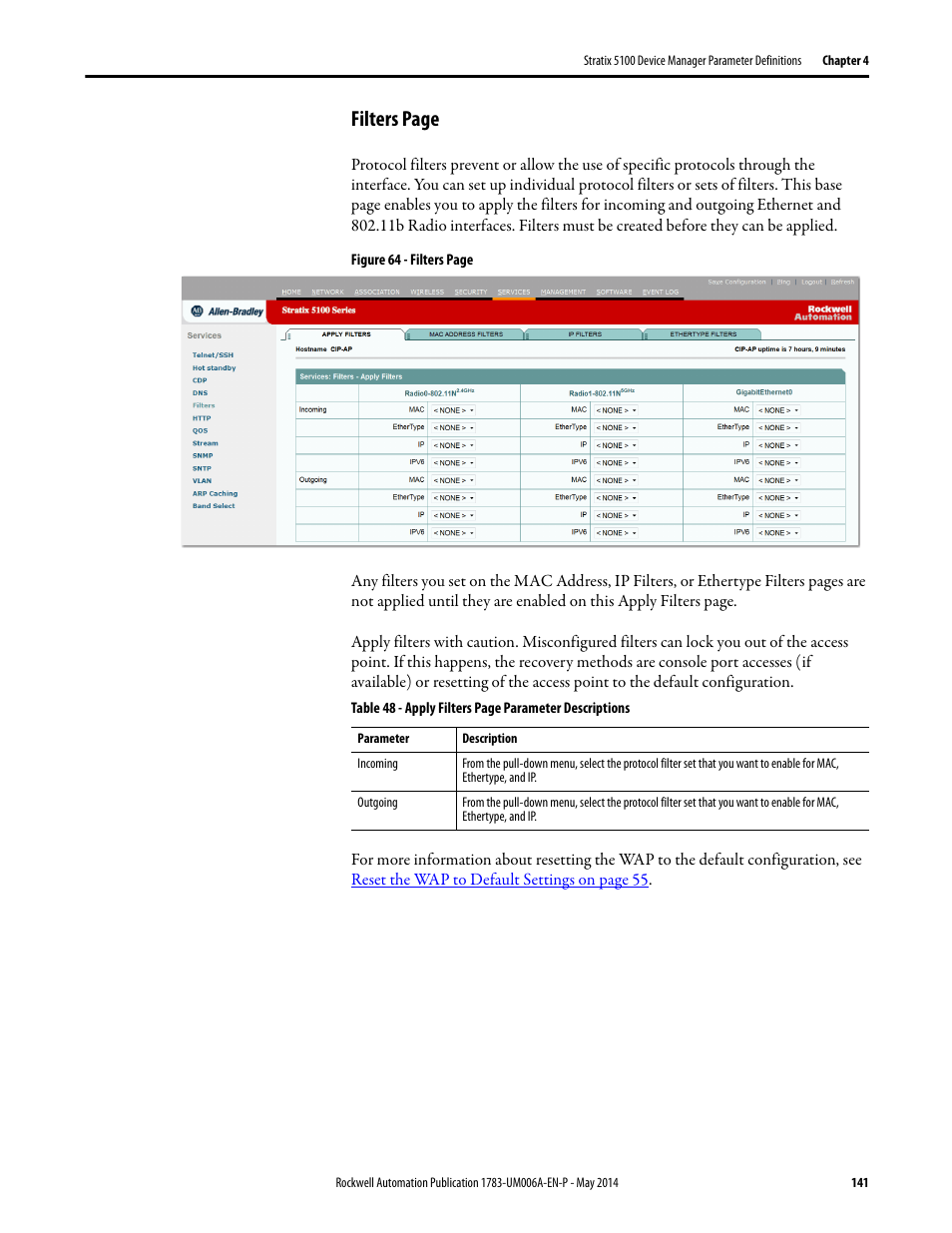 Filters page | Rockwell Automation 1783-WAPxxx Stratix 5100 Wireless Access Point User Manual User Manual | Page 141 / 612