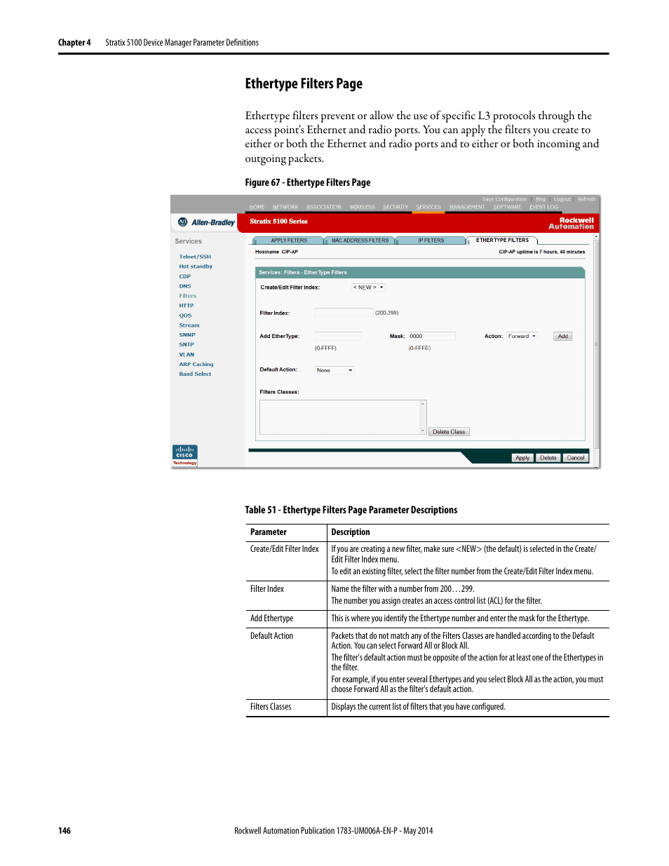 Ethertype filters page | Rockwell Automation 1783-WAPxxx Stratix 5100 Wireless Access Point User Manual User Manual | Page 146 / 612