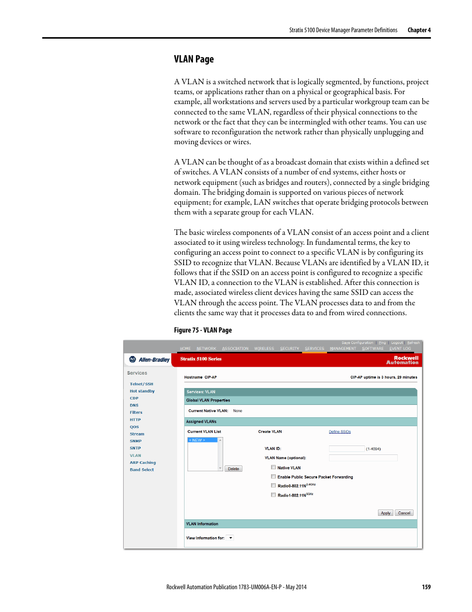 Vlan page | Rockwell Automation 1783-WAPxxx Stratix 5100 Wireless Access Point User Manual User Manual | Page 159 / 612