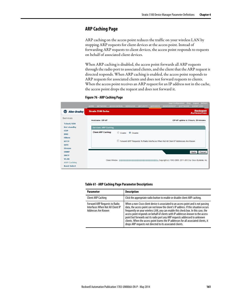 Arp caching page | Rockwell Automation 1783-WAPxxx Stratix 5100 Wireless Access Point User Manual User Manual | Page 161 / 612