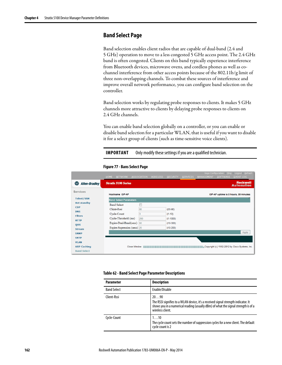 Band select page | Rockwell Automation 1783-WAPxxx Stratix 5100 Wireless Access Point User Manual User Manual | Page 162 / 612