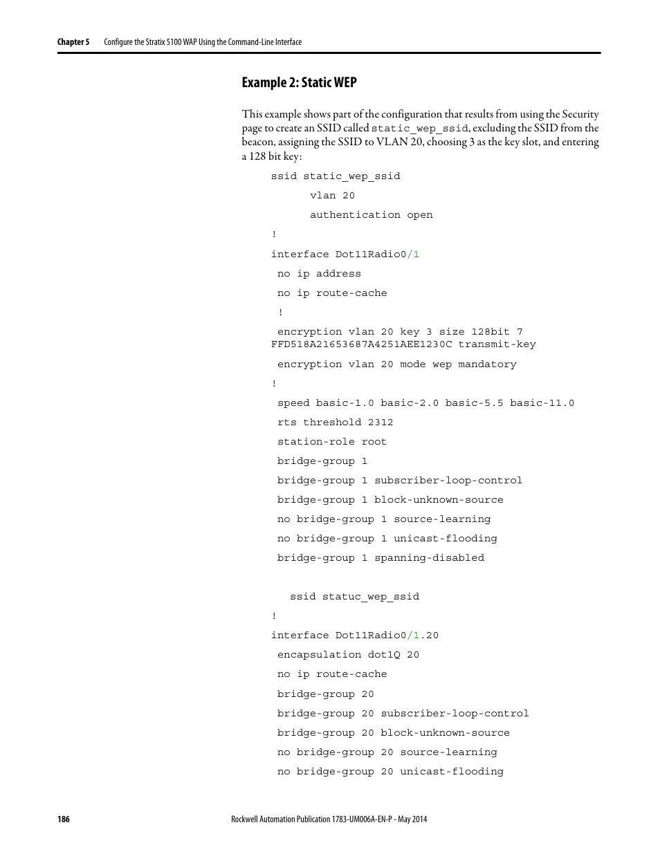 Example 2: static wep | Rockwell Automation 1783-WAPxxx Stratix 5100 Wireless Access Point User Manual User Manual | Page 186 / 612