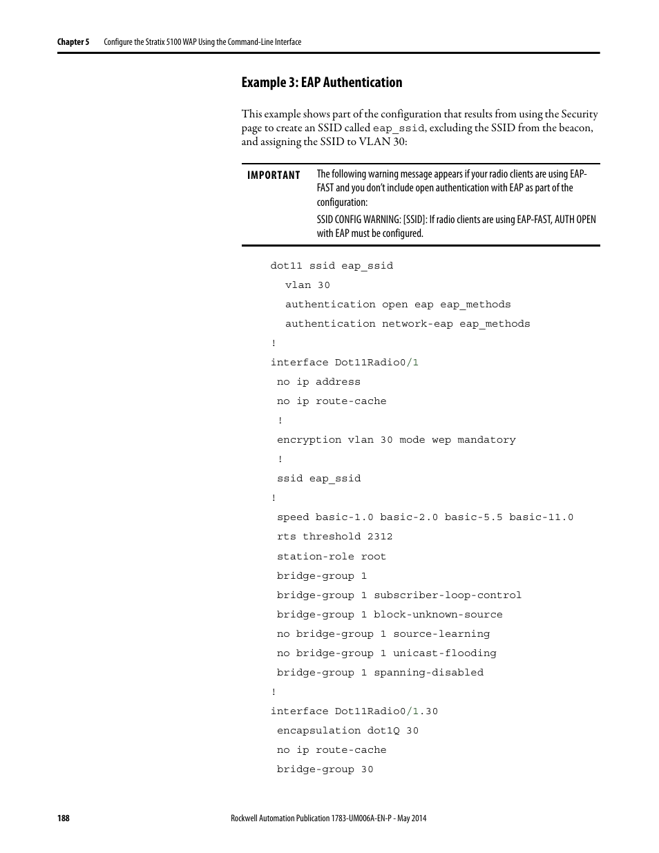 Example 3: eap authentication | Rockwell Automation 1783-WAPxxx Stratix 5100 Wireless Access Point User Manual User Manual | Page 188 / 612