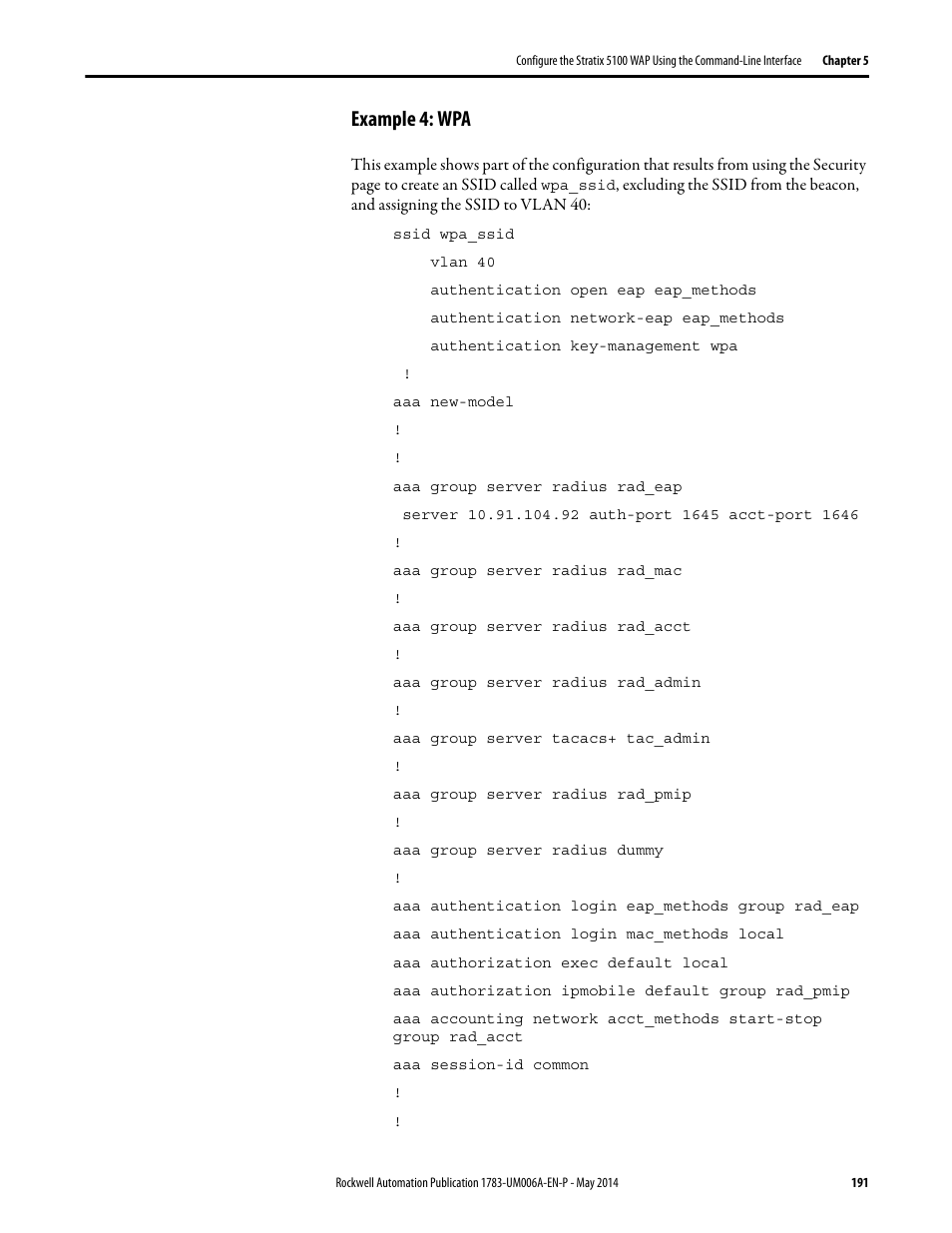 Example 4: wpa | Rockwell Automation 1783-WAPxxx Stratix 5100 Wireless Access Point User Manual User Manual | Page 191 / 612