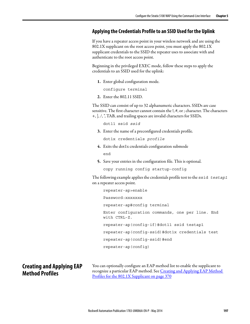 Creating and applying eap method profiles | Rockwell Automation 1783-WAPxxx Stratix 5100 Wireless Access Point User Manual User Manual | Page 197 / 612