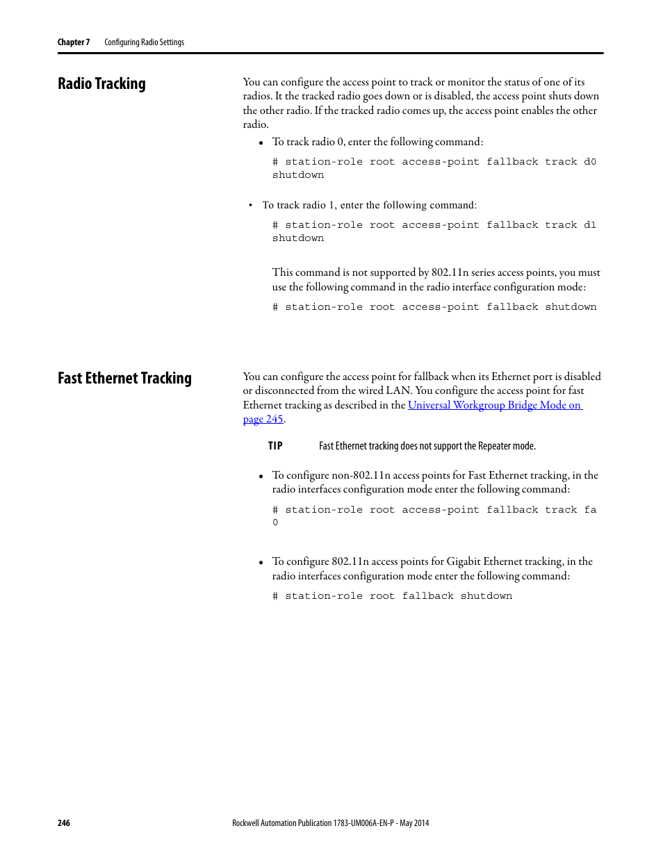 Radio tracking, Fast ethernet tracking, Radio tracking fast ethernet tracking | Rockwell Automation 1783-WAPxxx Stratix 5100 Wireless Access Point User Manual User Manual | Page 246 / 612