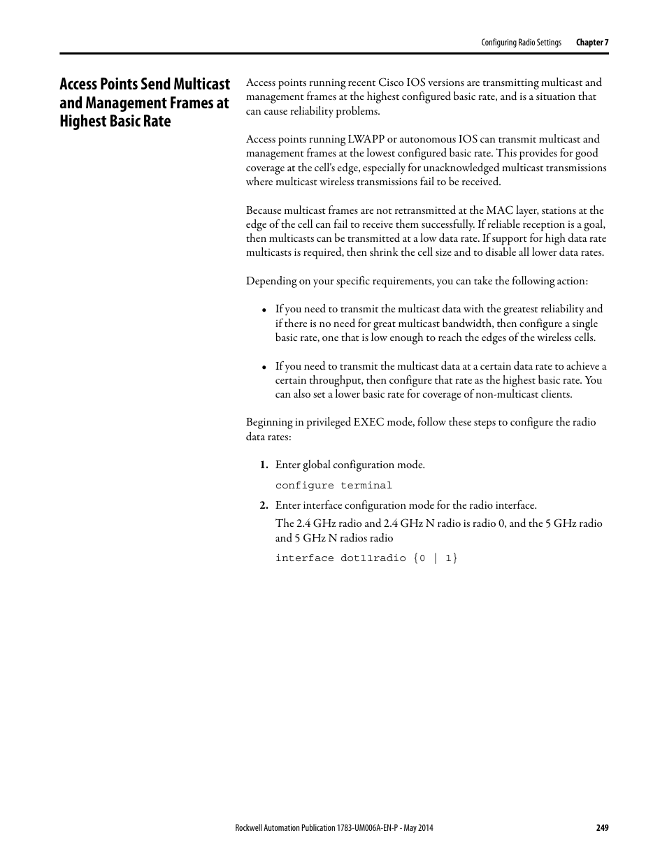 Access points send multicast and management frames, At highest basic rate | Rockwell Automation 1783-WAPxxx Stratix 5100 Wireless Access Point User Manual User Manual | Page 249 / 612