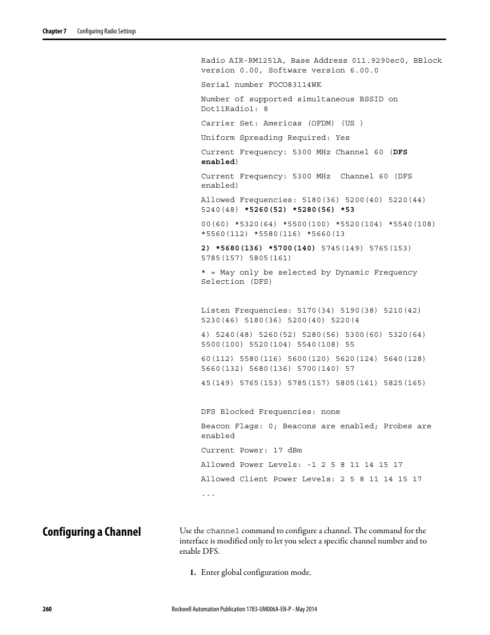 Configuring a channel | Rockwell Automation 1783-WAPxxx Stratix 5100 Wireless Access Point User Manual User Manual | Page 260 / 612