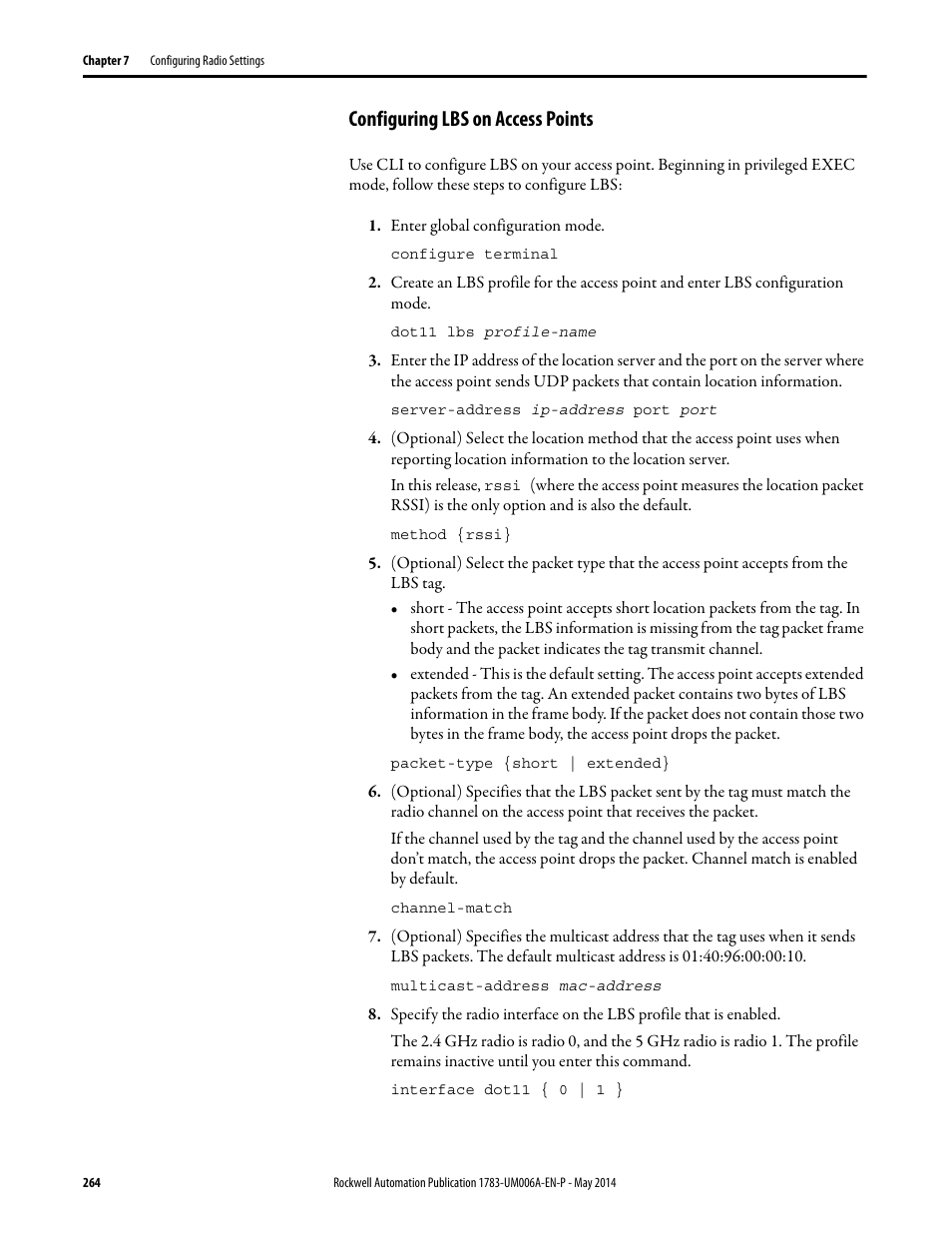 Configuring lbs on access points | Rockwell Automation 1783-WAPxxx Stratix 5100 Wireless Access Point User Manual User Manual | Page 264 / 612