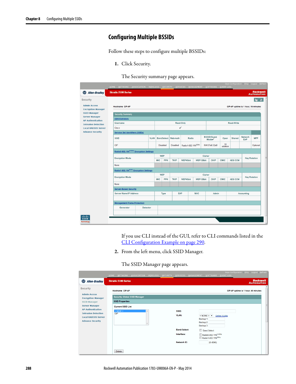 Configuring multiple bssids | Rockwell Automation 1783-WAPxxx Stratix 5100 Wireless Access Point User Manual User Manual | Page 288 / 612