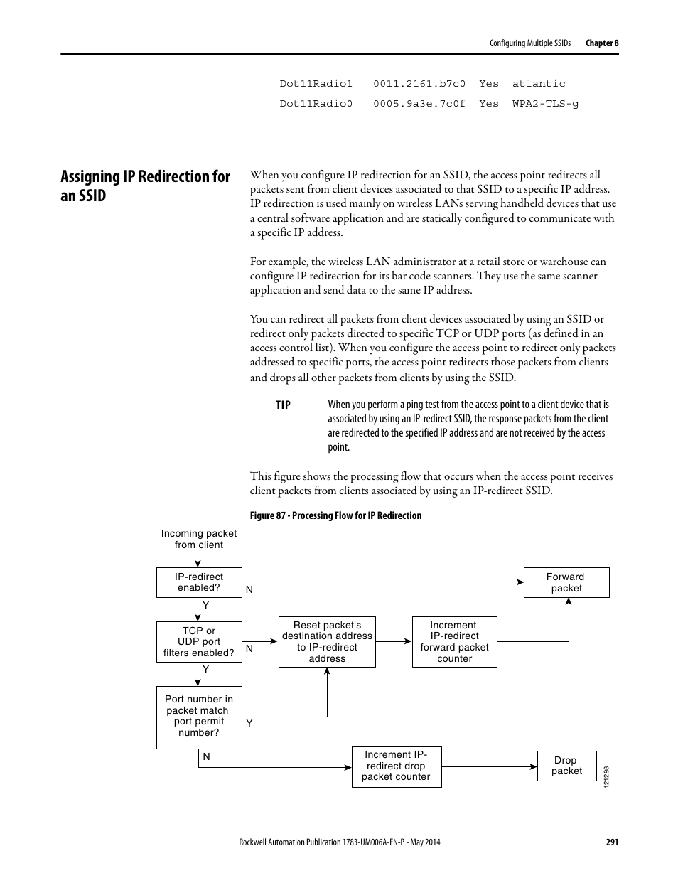 Assigning ip redirection for an ssid | Rockwell Automation 1783-WAPxxx Stratix 5100 Wireless Access Point User Manual User Manual | Page 291 / 612