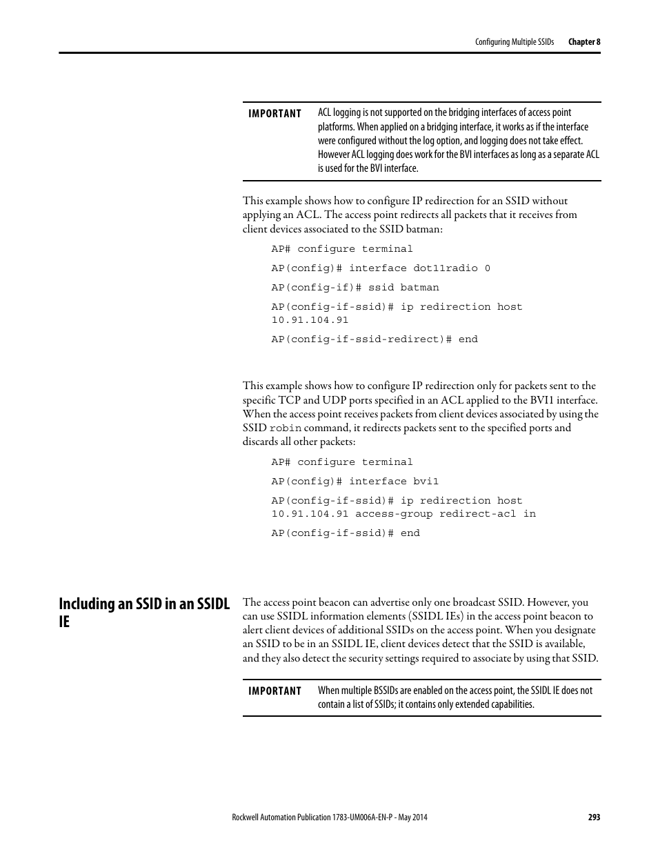 Including an ssid in an ssidl ie | Rockwell Automation 1783-WAPxxx Stratix 5100 Wireless Access Point User Manual User Manual | Page 293 / 612