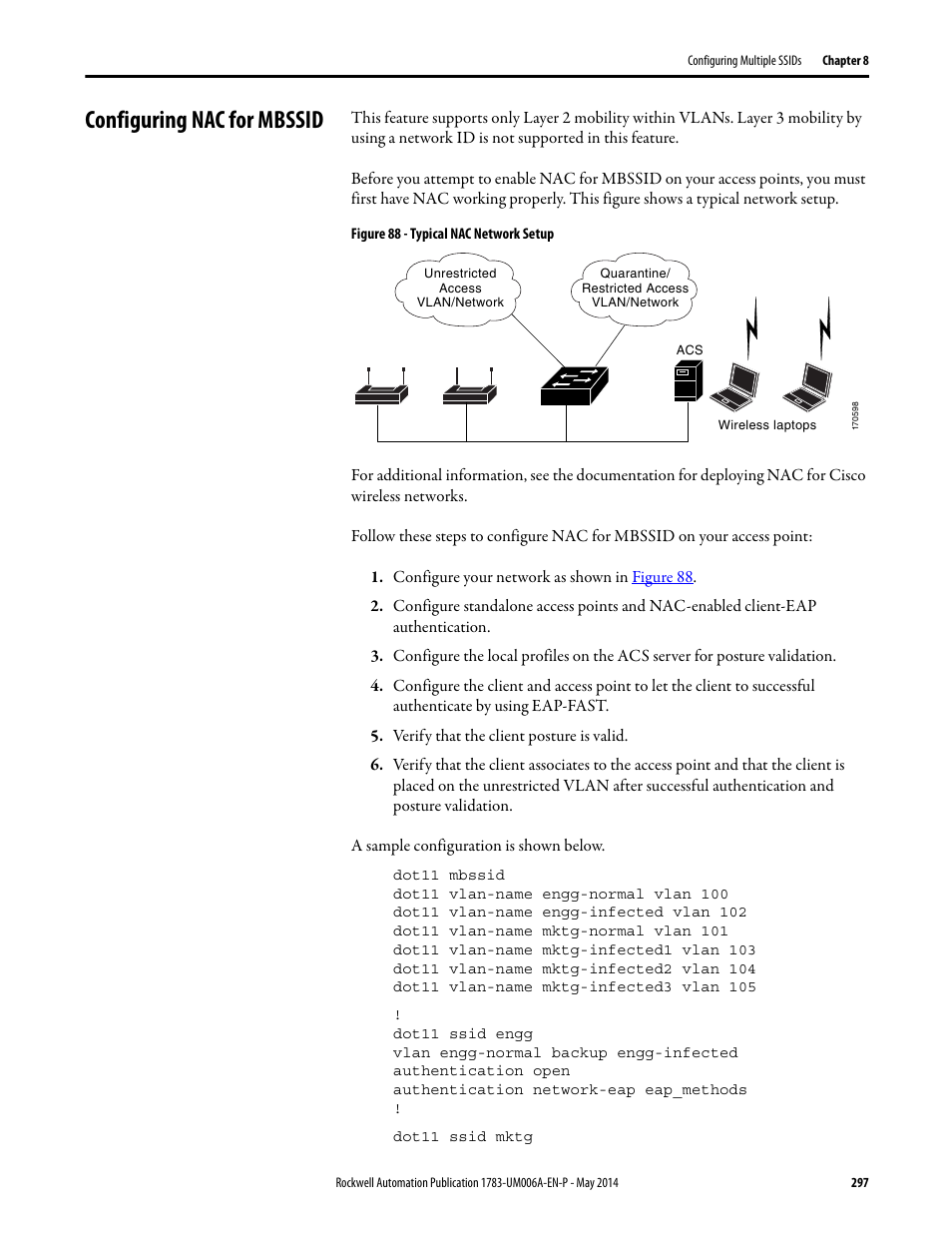 Configuring nac for mbssid | Rockwell Automation 1783-WAPxxx Stratix 5100 Wireless Access Point User Manual User Manual | Page 297 / 612