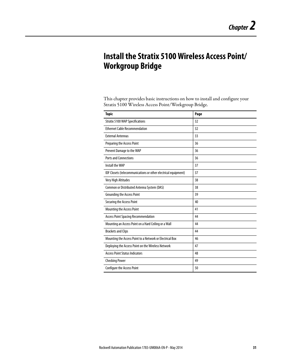 Chapter 2, Chapter | Rockwell Automation 1783-WAPxxx Stratix 5100 Wireless Access Point User Manual User Manual | Page 31 / 612