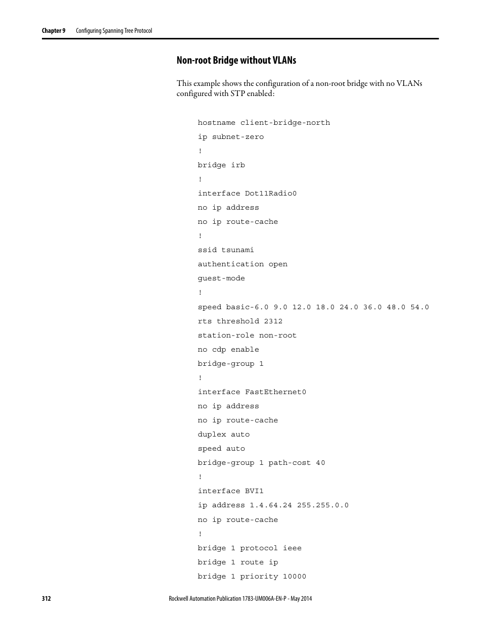 Non-root bridge without vlans | Rockwell Automation 1783-WAPxxx Stratix 5100 Wireless Access Point User Manual User Manual | Page 312 / 612