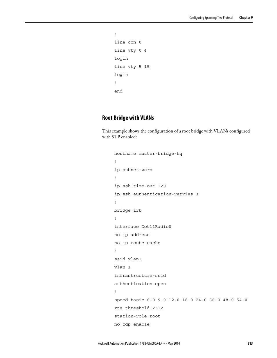 Root bridge with vlans | Rockwell Automation 1783-WAPxxx Stratix 5100 Wireless Access Point User Manual User Manual | Page 313 / 612