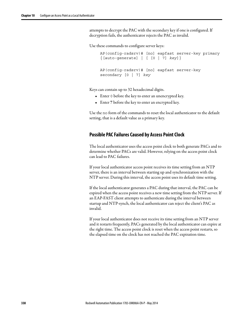 Possible pac failures caused by access point clock | Rockwell Automation 1783-WAPxxx Stratix 5100 Wireless Access Point User Manual User Manual | Page 338 / 612